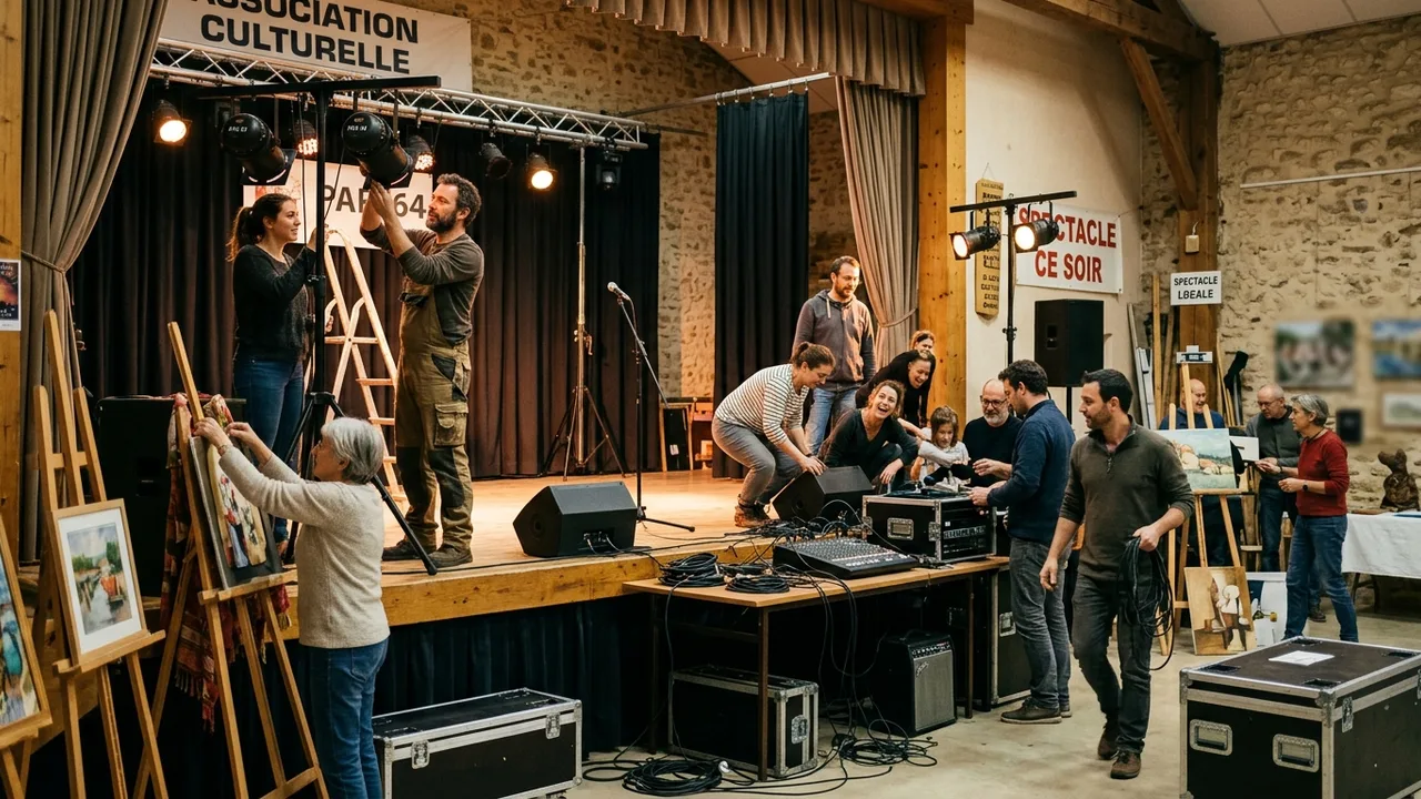 Régie technique et logistique culturelle de l'association Art et Culture en plein montage dans l'Allier
