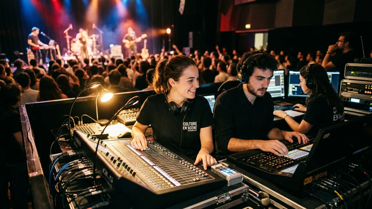 Régie son et lumière lors d'un concert municipal à Désertines